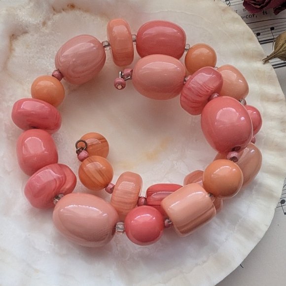 Pink and Peach Beaded Bracelet - Picture 1 of 8